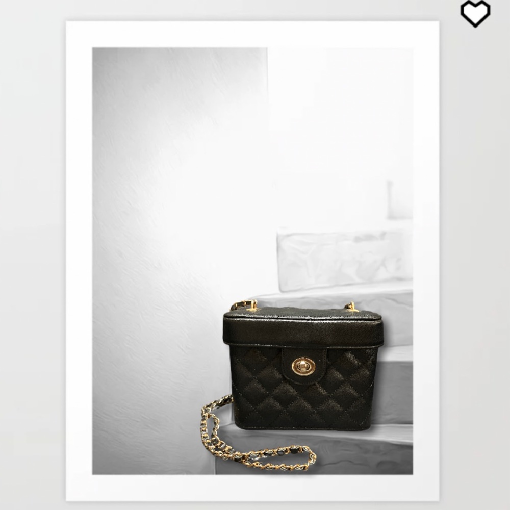 Luxury Fashion Black Quilted Box Bag with Gold Chain